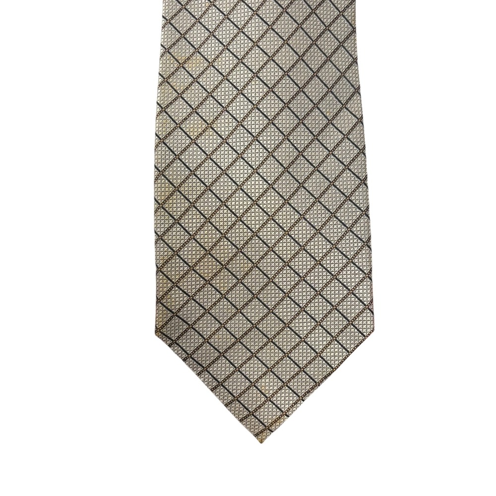 Valerio Garati Men's Silk Tie Champagne Gold Black Geometric Diamond Grid‎ NEW